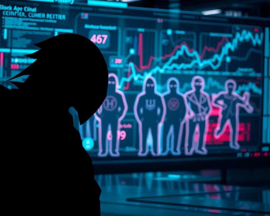 A comparative analysis of cybersecurity threat groups, depicted in a sleek, high-tech visual. In the foreground, a dark silhouette of the Chimera APT group's symbol, evoking its mysterious and formidable nature. In the middle ground, holographic outlines of various other prominent APT groups, their unique logos and symbols subtly visible. The background features a dynamic data visualization, with lines, graphs, and statistics illustrating the scale, tactics, and evolution of these threat actors. The scene is bathed in a cool, blue-tinted lighting, reflecting the analytical, data-driven nature of the comparative analysis. The overall mood is one of strategic insight and technical prowess, befitting the subject matter.
