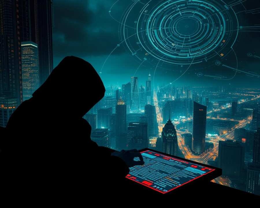 A dark, cyberpunk-inspired scene depicting the evolution of cybersecurity tradecraft. In the foreground, a shadowy figure hunched over a glowing, holographic display, their hands moving with precision as they navigate complex code. The middle ground features a sprawling cityscape, its skyscrapers and neon-lit streets a testament to the rapid technological advancements that have transformed the landscape of cybersecurity. In the background, a storm of digital activity swirls, with data streams and encrypted channels intertwining like a complex web. The overall atmosphere is one of tension and intensity, reflecting the high-stakes, ever-changing nature of the cybersecurity field.
