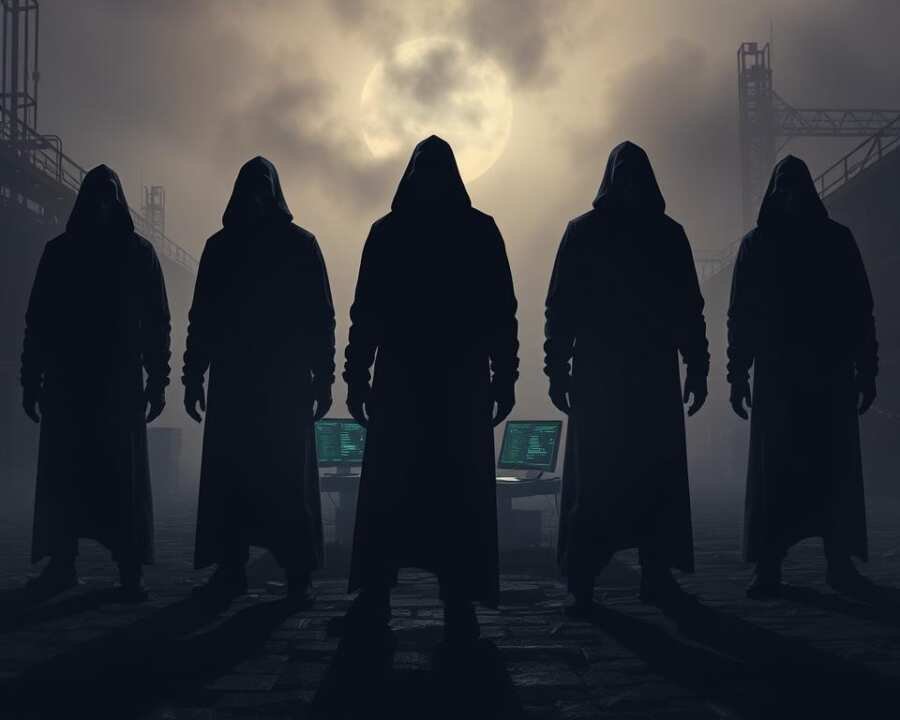 A dark, moody scene depicting a group of faceless, hooded figures representing the Gothic Panda hacker collective. The figures loom in the foreground, casting long shadows across a bleak, industrial landscape. In the middle ground, glowing computer terminals and screens display cryptic code and symbols. The background is shrouded in a hazy, atmospheric mist, suggesting a sense of mystery and secrecy. Harsh, dramatic lighting casts dramatic shadows, enhancing the ominous, ominous tone. The overall composition conveys a sense of power, danger, and the shadowy world of advanced persistent threat (APT) groups. A dark, moody scene depicting a group of faceless, hooded figures representing the Gothic Panda hacker collective. The figures loom in the foreground, casting long shadows across a bleak, industrial landscape. In the middle ground, glowing computer terminals and screens display cryptic code and symbols. The background is shrouded in a hazy, atmospheric mist, suggesting a sense of mystery and secrecy. Harsh, dramatic lighting casts dramatic shadows, enhancing the ominous, ominous tone. The overall composition conveys a sense of power, danger, and the shadowy world of advanced persistent threat (APT) groups.