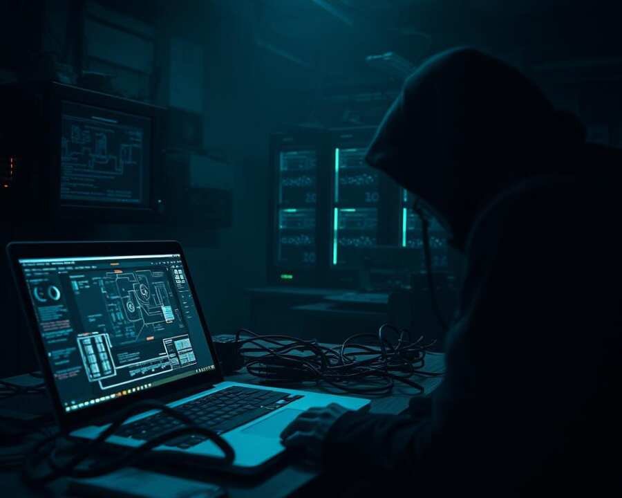 A dark, moody scene of a complex ransomware attack analysis. In the foreground, a glowing laptop screen displays intricate data visualizations and network diagrams, casting an eerie glow on the shadowy figure hunched over it. In the middle ground, a tangle of wires and cables snake across a cluttered desk, hinting at the sophisticated infrastructure behind the attack. The background is shrouded in deep shadows, with just a faint outline of servers and networking equipment, suggesting the vast scale and far-reaching consequences of the Moses Staff hacker group's malicious activities. Dramatic cinematic lighting creates a tense, foreboding atmosphere, as if the viewer is privy to a critical moment in the ongoing battle against this dangerous threat actor. The overall composition conveys a sense of urgency, complexity, and the high stakes involved in unraveling and defending against such a sophisticated ransomware operation. A dark, moody scene of a complex ransomware attack analysis. In the foreground, a glowing laptop screen displays intricate data visualizations and network diagrams, casting an eerie glow on the shadowy figure hunched over it. In the middle ground, a tangle of wires and cables snake across a cluttered desk, hinting at the sophisticated infrastructure behind the attack. The background is shrouded in deep shadows, with just a faint outline of servers and networking equipment, suggesting the vast scale and far-reaching consequences of the Moses Staff hacker group's malicious activities. Dramatic cinematic lighting creates a tense, foreboding atmosphere, as if the viewer is privy to a critical moment in the ongoing battle against this dangerous threat actor. The overall composition conveys a sense of urgency, complexity, and the high stakes involved in unraveling and defending against such a sophisticated ransomware operation.