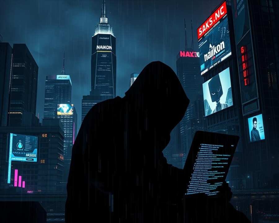 A dark, ominous city skyline at night, with towering skyscrapers and neon-lit billboards. In the foreground, a shadowy figure hunched over a laptop, lines of code cascading across the screen. The air is thick with a sense of digital danger, as ethereal data streams swirl around the figure, hinting at invisible cyber threats. The lighting is dramatic, with deep shadows and harsh contrasts, creating an atmosphere of high-stakes espionage. The overall mood is one of unease and foreboding, reflecting the seriousness of the Naikon hacker group's activities and the significant impact they have on digital security. A dark, ominous city skyline at night, with towering skyscrapers and neon-lit billboards. In the foreground, a shadowy figure hunched over a laptop, lines of code cascading across the screen. The air is thick with a sense of digital danger, as ethereal data streams swirl around the figure, hinting at invisible cyber threats. The lighting is dramatic, with deep shadows and harsh contrasts, creating an atmosphere of high-stakes espionage. The overall mood is one of unease and foreboding, reflecting the seriousness of the Naikon hacker group's activities and the significant impact they have on digital security.