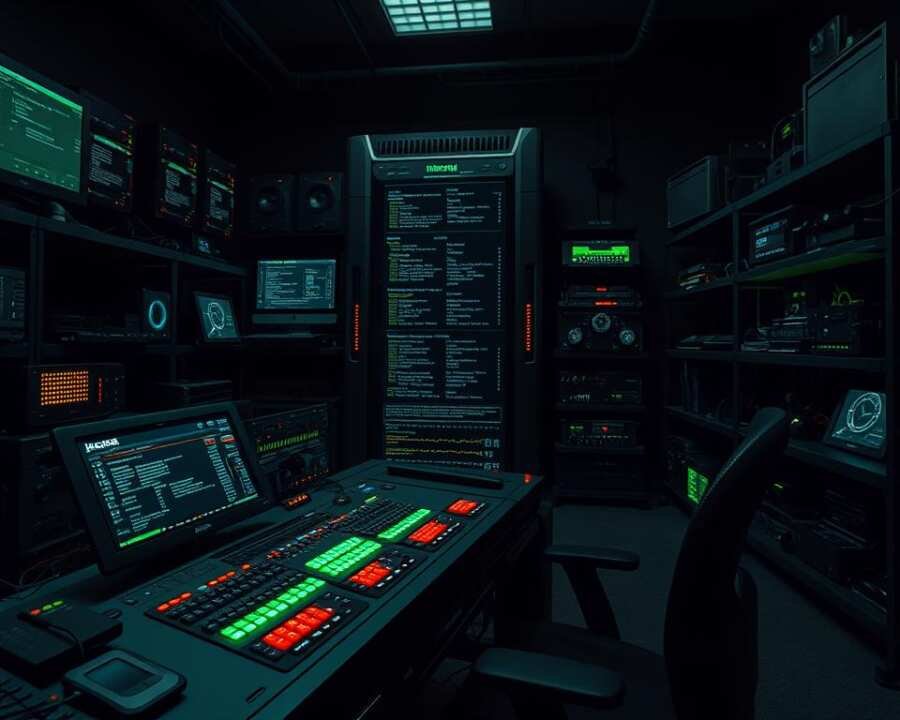 A dark, shadowy laboratory filled with the tools of digital destruction. In the foreground, a sleek, high-tech console adorned with blinking lights and intricate circuitry, the epicenter of a nefarious ransomware encryption scheme. Looming behind it, a massive supercomputer hums with power, its screens displaying complex algorithms and lines of code. The room is bathed in an eerie, green-tinged glow, casting an ominous atmosphere. Ominous machinery and mysterious devices line the shelves, their purpose known only to the most skilled and malicious of hackers. This is the arsenal of the menuPass group, a testament to their technological prowess and their willingness to wield it for sinister ends. A dark, shadowy laboratory filled with the tools of digital destruction. In the foreground, a sleek, high-tech console adorned with blinking lights and intricate circuitry, the epicenter of a nefarious ransomware encryption scheme. Looming behind it, a massive supercomputer hums with power, its screens displaying complex algorithms and lines of code. The room is bathed in an eerie, green-tinged glow, casting an ominous atmosphere. Ominous machinery and mysterious devices line the shelves, their purpose known only to the most skilled and malicious of hackers. This is the arsenal of the menuPass group, a testament to their technological prowess and their willingness to wield it for sinister ends.