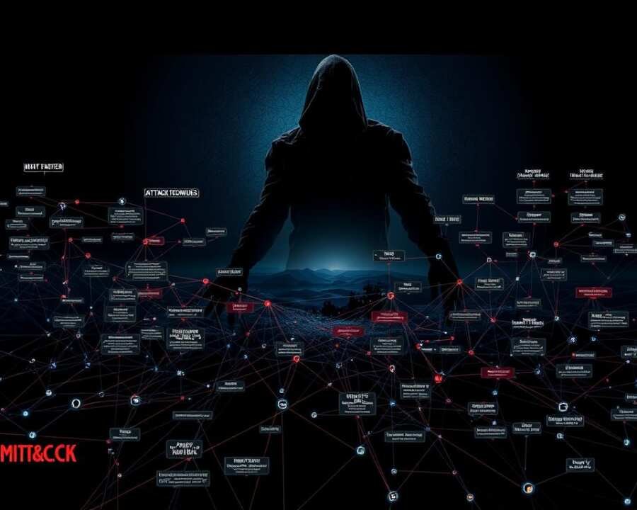 A detailed visualization of the MITRE ATT&CK framework, showcasing an intricate network of cybersecurity techniques against a dark, ominous backdrop. In the foreground, a complex web of interconnected nodes and lines representing the various attack tactics and techniques, each with its own unique visual representation. The middle ground features a stylized, low-poly landscape, hinting at the diverse and dynamic nature of the threat landscape. In the background, a shadowy, ethereal presence looms, symbolizing the ever-evolving nature of cyber threats. The scene is illuminated by a dramatic, high-contrast lighting, creating a sense of tension and urgency. The overall composition conveys the comprehensive, yet nuanced, nature of the MITRE ATT&CK framework in the context of the Leviathan hacker group's tactics and strategies. A detailed visualization of the MITRE ATT&CK framework, showcasing an intricate network of cybersecurity techniques against a dark, ominous backdrop. In the foreground, a complex web of interconnected nodes and lines representing the various attack tactics and techniques, each with its own unique visual representation. The middle ground features a stylized, low-poly landscape, hinting at the diverse and dynamic nature of the threat landscape. In the background, a shadowy, ethereal presence looms, symbolizing the ever-evolving nature of cyber threats. The scene is illuminated by a dramatic, high-contrast lighting, creating a sense of tension and urgency. The overall composition conveys the comprehensive, yet nuanced, nature of the MITRE ATT&CK framework in the context of the Leviathan hacker group's tactics and strategies.
