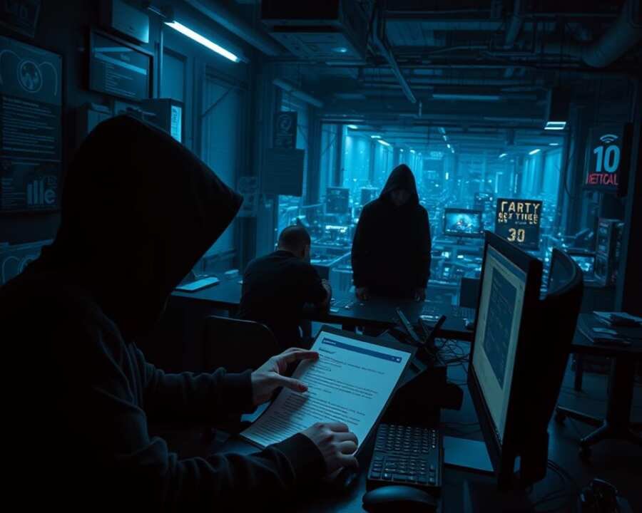A dimly lit office space, the air thick with tension. In the foreground, a hacker meticulously crafts a phishing email, carefully tailoring the message to exploit the recipient's trust. Behind them, a computer screen displays a social engineering playbook, outlining tactics to manipulate human psychology. The middle ground reveals a shadowy figure, monitoring the hacker's progress, as they strategize their next move. In the background, a sprawling network of interconnected devices, a testament to the complex web of vulnerabilities that can be exploited. The scene is illuminated by the eerie glow of digital displays, casting an ominous atmosphere over the entire composition. A dimly lit office space, the air thick with tension. In the foreground, a hacker meticulously crafts a phishing email, carefully tailoring the message to exploit the recipient's trust. Behind them, a computer screen displays a social engineering playbook, outlining tactics to manipulate human psychology. The middle ground reveals a shadowy figure, monitoring the hacker's progress, as they strategize their next move. In the background, a sprawling network of interconnected devices, a testament to the complex web of vulnerabilities that can be exploited. The scene is illuminated by the eerie glow of digital displays, casting an ominous atmosphere over the entire composition.