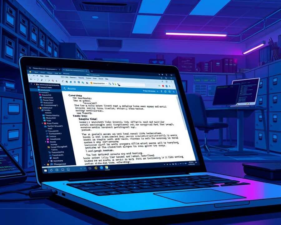 A high-resolution digital illustration depicting a detailed analysis of a spearphishing email. In the foreground, a laptop screen displays a forensic examination of the email's headers, attachments, and suspicious links. The middle ground features various cybersecurity tools and terminal windows, showcasing the technical process of investigating the potential threat. In the background, a dimly lit office environment with filing cabinets and a desk creates a sense of a thorough, methodical investigation. The lighting is cool and blue-tinted, conveying a serious, analytical atmosphere. The composition emphasizes the technical complexity of the task at hand, reflecting the "Initial Compromise Methods" theme. A high-resolution digital illustration depicting a detailed analysis of a spearphishing email. In the foreground, a laptop screen displays a forensic examination of the email's headers, attachments, and suspicious links. The middle ground features various cybersecurity tools and terminal windows, showcasing the technical process of investigating the potential threat. In the background, a dimly lit office environment with filing cabinets and a desk creates a sense of a thorough, methodical investigation. The lighting is cool and blue-tinted, conveying a serious, analytical atmosphere. The composition emphasizes the technical complexity of the task at hand, reflecting the "Initial Compromise Methods" theme.