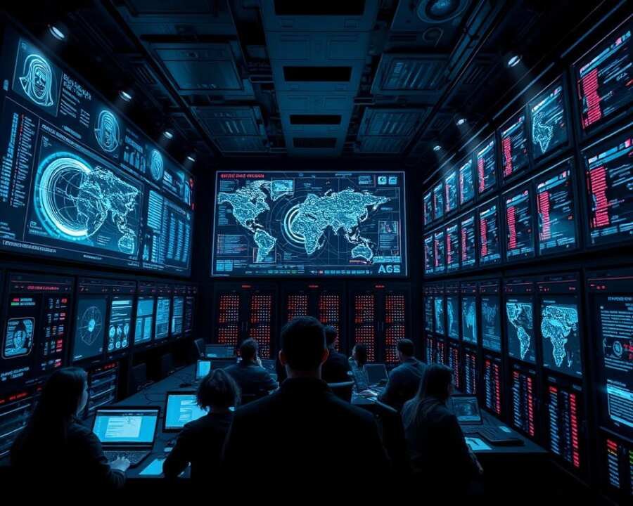 A high-tech cybersecurity control room, with a sprawling array of holographic displays, biometric scanners, and intricate network diagrams. In the foreground, a team of analysts monitors the data streams, their faces illuminated by the glow of the screens. Towering server racks line the walls, their blinking lights pulsing with the rhythm of the network. The lighting is cool and clinical, with strategically placed spotlights casting dramatic shadows across the scene. The overall atmosphere is one of vigilance and technological prowess, conveying the idea of robust protection against the threats posed by the Gothic Panda hacker group. A high-tech cybersecurity control room, with a sprawling array of holographic displays, biometric scanners, and intricate network diagrams. In the foreground, a team of analysts monitors the data streams, their faces illuminated by the glow of the screens. Towering server racks line the walls, their blinking lights pulsing with the rhythm of the network. The lighting is cool and clinical, with strategically placed spotlights casting dramatic shadows across the scene. The overall atmosphere is one of vigilance and technological prowess, conveying the idea of robust protection against the threats posed by the Gothic Panda hacker group.