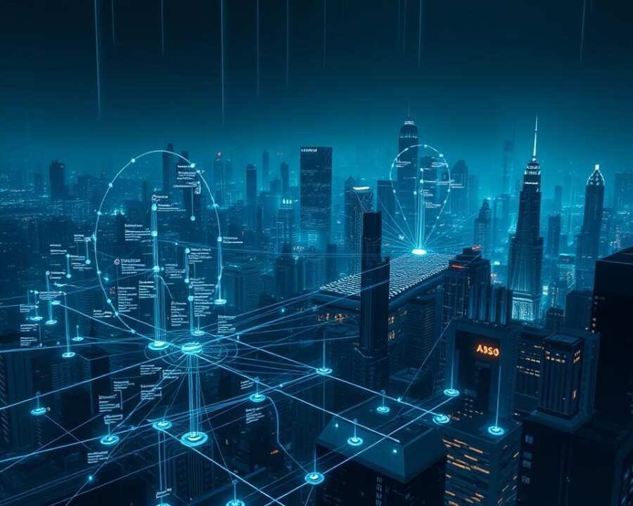 A sprawling cybersecurity landscape, rendered in a sleek, technical style. In the foreground, a complex schematic depicting the flow of a Darkhotel attack, with labeled nodes, vectors, and data streams. The middle ground features a network topology diagram, illustrating the attack's infrastructure and communication channels. In the background, a cityscape at night, with towering skyscrapers and a hazy, ominous atmosphere, representing the global reach and impact of the Darkhotel hacker group. The scene is illuminated by a cool, blue-tinted lighting, creating a sense of precision and clinical detachment. The overall composition conveys the technical sophistication and far-reaching consequences of the Darkhotel cyber attacks.