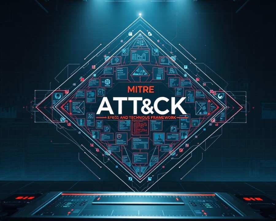 A sprawling holographic display of the MITRE ATT&CK framework, its intricate web of tactics and techniques illuminated against a dimly lit, high-tech backdrop. The framework's distinct diamond shape takes center stage, its facets gleaming with data visualizations and iconography. In the foreground, a sleek, metallic interface allows the user to navigate and explore the framework's rich content, while the background features a subtle grid pattern and muted color palette, evoking a sense of cybersecurity and digital analysis. The overall scene conveys a powerful, yet elegant representation of this essential cybersecurity tool. A sprawling holographic display of the MITRE ATT&CK framework, its intricate web of tactics and techniques illuminated against a dimly lit, high-tech backdrop. The framework's distinct diamond shape takes center stage, its facets gleaming with data visualizations and iconography. In the foreground, a sleek, metallic interface allows the user to navigate and explore the framework's rich content, while the background features a subtle grid pattern and muted color palette, evoking a sense of cybersecurity and digital analysis. The overall scene conveys a powerful, yet elegant representation of this essential cybersecurity tool.