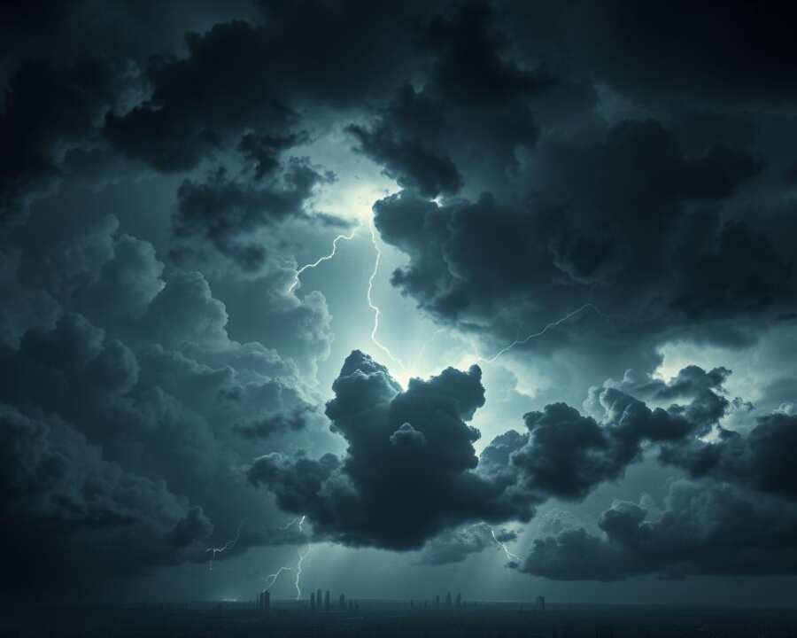 A dark, foreboding sky filled with swirling masses of ominous cloud formations. In the foreground, a network of sinister cloud tendrils reaching out, as if to grasp unsuspecting targets. Amidst the cloudy maelstrom, flashes of lightning crackle and thunder rumbles, creating an atmosphere of impending cyber-attacks. The middle ground features shadowy silhouettes of hackers' tools and methods, hinting at the sophisticated nature of the threat. In the background, a cityscape fades into the distance, vulnerable to the encroaching cloud-based assault. The lighting is moody and dramatic, casting deep shadows and highlighting the ominous details. The overall mood is one of ominous foreboding, capturing the essence of a "cloud attack" on a digital world.