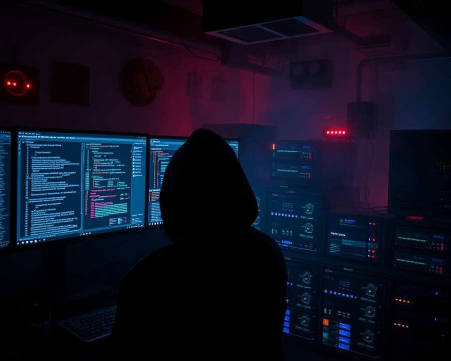 A dimly lit cybersecurity lab, with a focus on a computer screen displaying complex algorithms and network traffic visualizations. In the foreground, a shadowy figure in a hoodie examines a series of windows with various security tools, exploring techniques to bypass detection systems. The middle ground features an array of servers, routers, and other network equipment, their LED indicators pulsing with activity. The background is shrouded in a hazy, atmospheric glow, suggesting a sense of mystery and the high-stakes world of cyber warfare.
