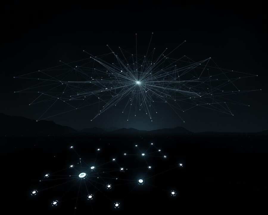 A high-contrast, minimalist visualization of APT31's targeting strategy. In the foreground, a series of interconnected nodes representing the group's victims and targets, each node pulsing with an ominous glow. The middle ground features a web of intricate lines and vectors, illustrating the complex web of attacks and intrusions orchestrated by the group. In the background, a stark, monochromatic landscape suggestive of the digital realm, casting a somber, foreboding tone. Dramatic chiaroscuro lighting emphasizes the gravity and severity of APT31's operations, while a low camera angle heightens the sense of scale and impact. The overall composition conveys the systematic, calculated nature of the group's targeting strategy. A high-contrast, minimalist visualization of APT31's targeting strategy. In the foreground, a series of interconnected nodes representing the group's victims and targets, each node pulsing with an ominous glow. The middle ground features a web of intricate lines and vectors, illustrating the complex web of attacks and intrusions orchestrated by the group. In the background, a stark, monochromatic landscape suggestive of the digital realm, casting a somber, foreboding tone. Dramatic chiaroscuro lighting emphasizes the gravity and severity of APT31's operations, while a low camera angle heightens the sense of scale and impact. The overall composition conveys the systematic, calculated nature of the group's targeting strategy.