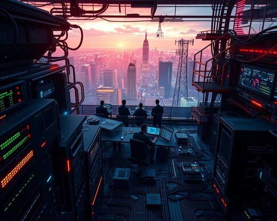 Cybersecurity defense strategies, a high-tech landscape of interlocking systems and protocols. In the foreground, a secure server array, its blinking lights and cooling fans radiating an aura of vigilance. Surrounding it, a complex web of firewall interfaces, intrusion detection sensors, and encrypted data streams. In the middle ground, a team of analysts poring over real-time threat intelligence, their faces illuminated by the glow of multiple screens. In the background, a sprawling cityscape, its skyscrapers and communication towers symbolizing the vast digital infrastructure that must be safeguarded. Dramatic lighting casts long shadows, heightening the sense of tension and urgency. An atmosphere of resilience and preparedness permeates the scene, reflecting the unwavering dedication to thwarting the White Company's malicious advances.